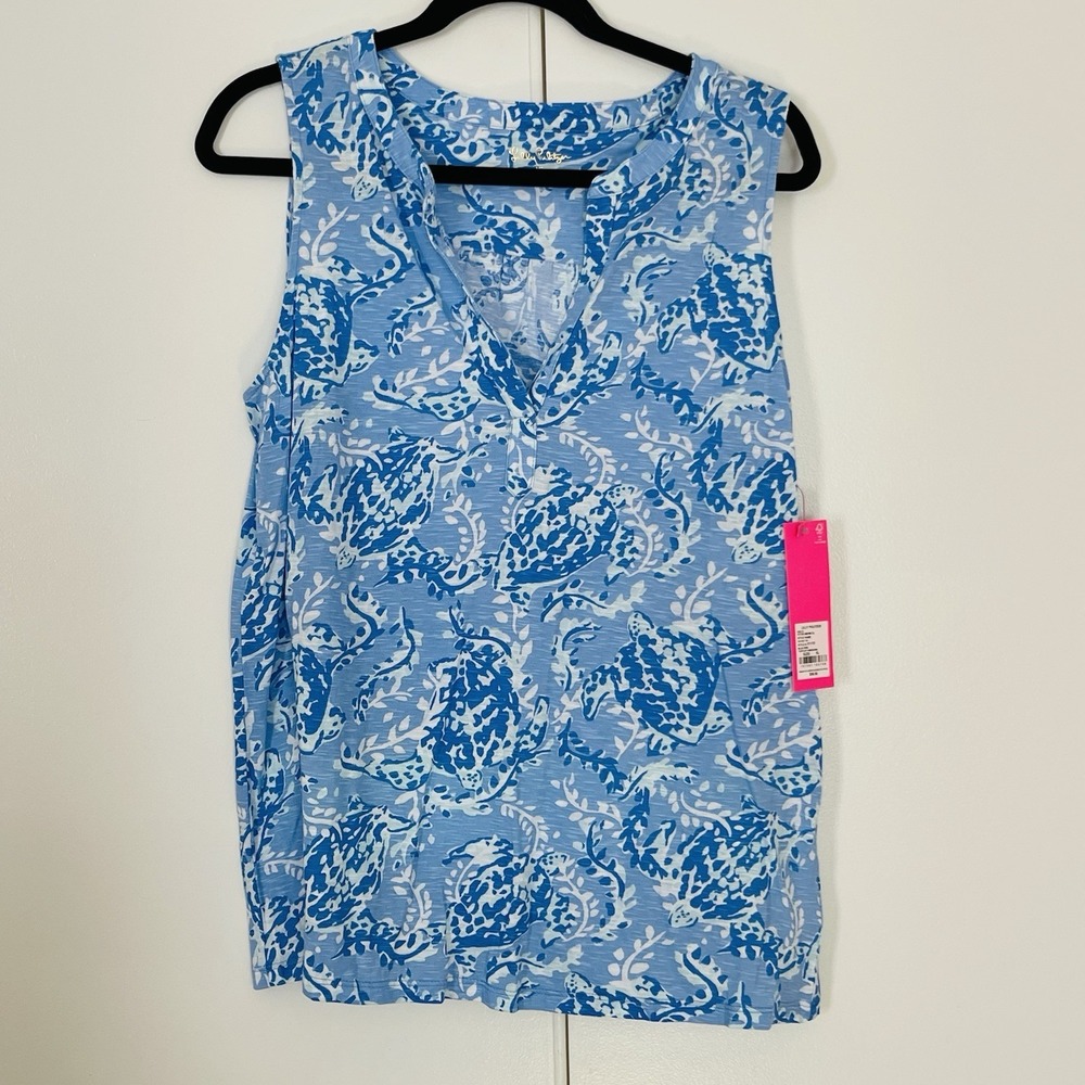 Lilly Pulitzer Dev Knit Top Blue Peri Turtley Awesome Sleeveless Tank sz XL NEW - Picture 4 of 10